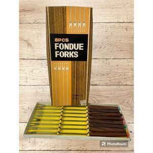 Fondue Forks‎ 8 MCM Multicolored Stainless Steel Party Replacement Vintage